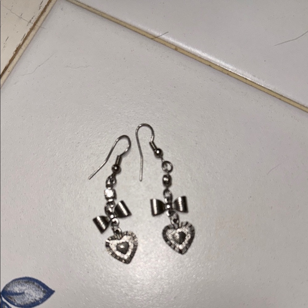 Silver Heart Dangle Earrings